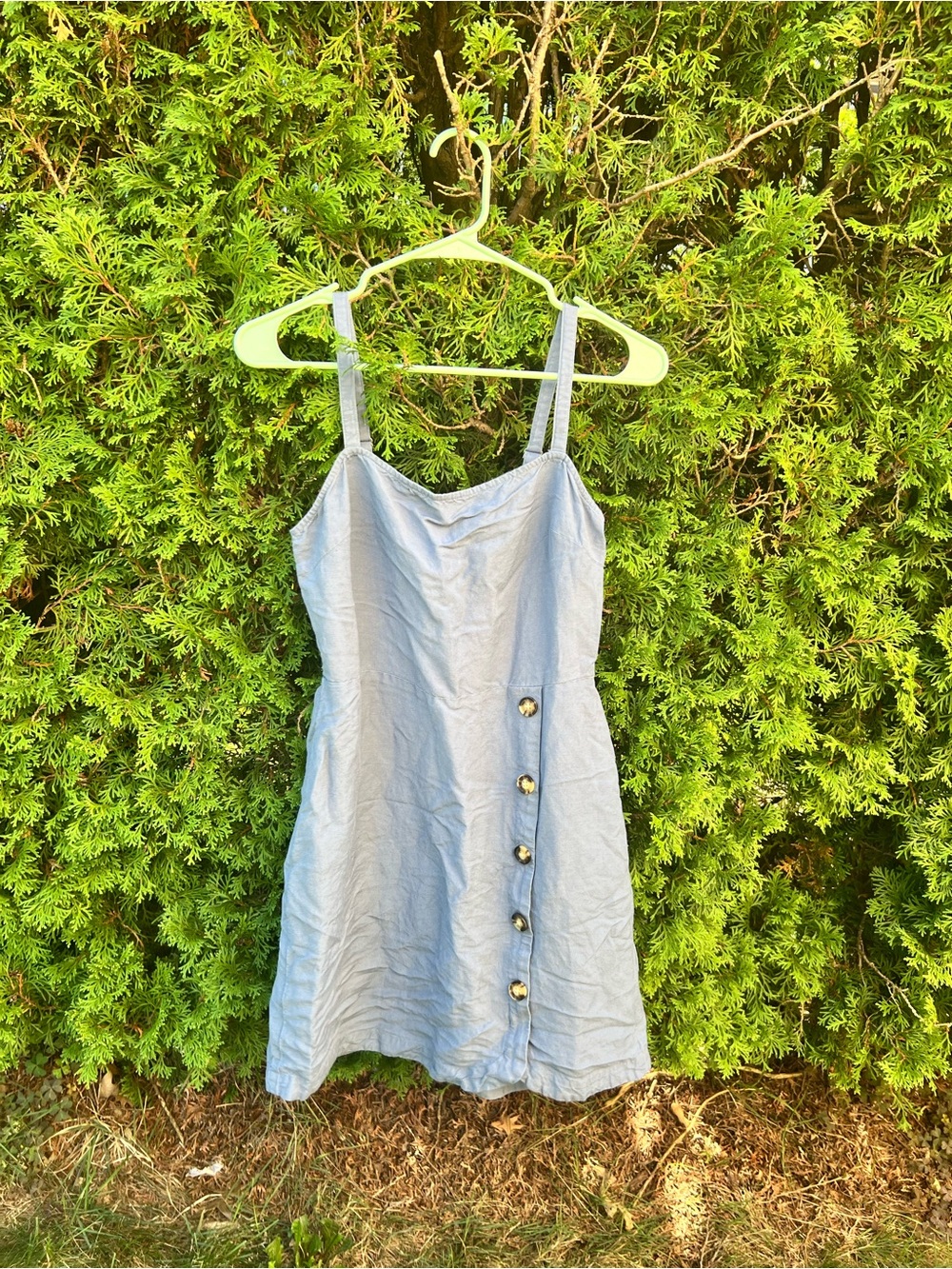 Express Light Blue Button-Front Spaghetti Strap Mini Dress